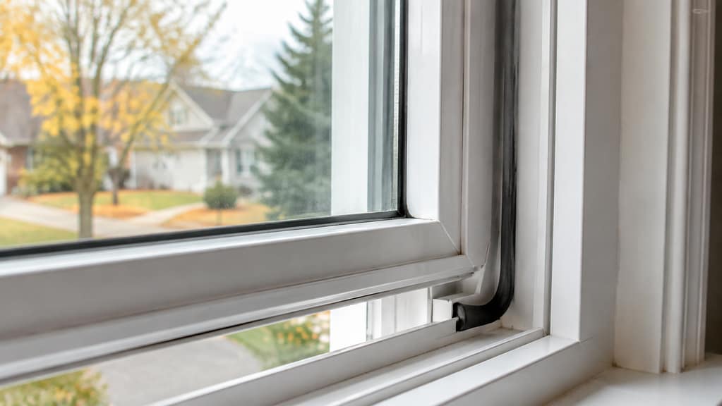 Close Up of White Window Weatherstripping